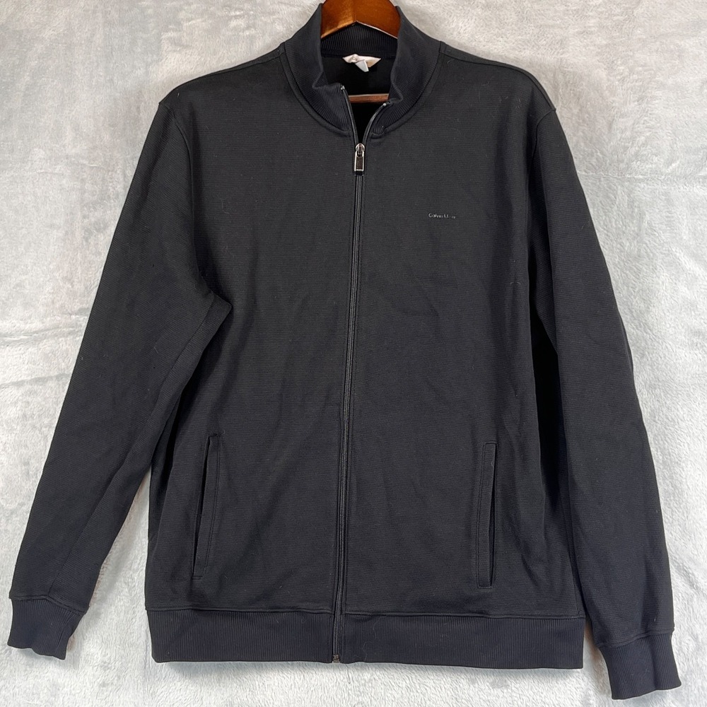 Calvin Klein Mens XL Zippered Jacket Black Cotton Blend Full Zip Casual Coat